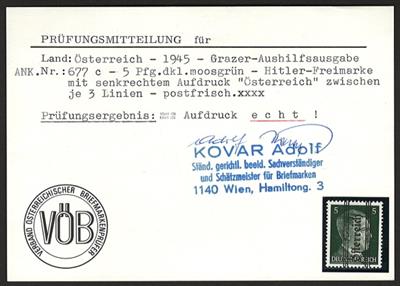 ** - Österr. 1945 - Nr. 677d "DUNKELMOOSGRÜN", - Briefmarken und Ansichtskarten