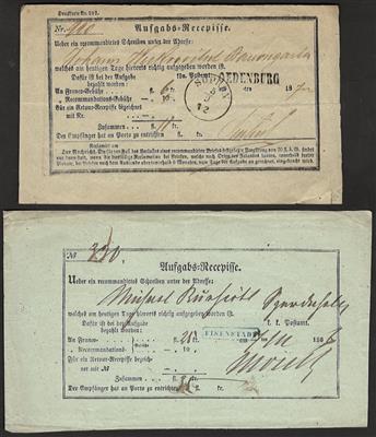 Poststück - Aufgaberecepisse vowiegend aus dem Burgenland 1835/1873, - Briefmarken und Ansichtskarten