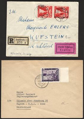 Poststück - Österr. - Partie Poststücke Ausg. "Rote Landschaft" u.a. mit Reko- und Expresspost, - Briefmarken und Ansichtskarten