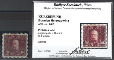 (*) - Bosnien Nr. 84P (10 Kronen Kaiser Franz Joseph als FARBPROBE in WEINROT), - Briefmarken