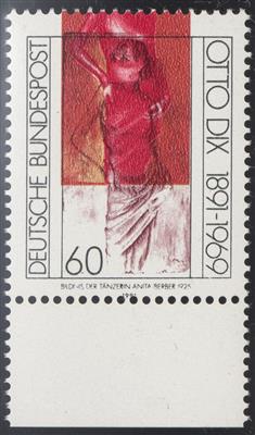 ** - BRD Nr. 1572 (OTTO DIX) mit stark verschobenem Rotdruck, - Briefmarken
