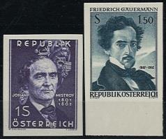 ** - Österr.   ANK. Nr. 1150 U (Nestroy) u. 1151 U (Gauermann) ungezähnte postfr. Prachtstücke, - Briefmarken