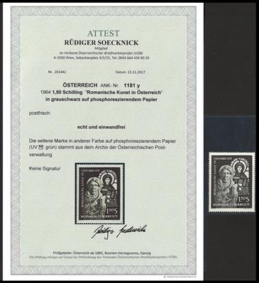 ** - Österr. Nr. 1181y (Romanische Kunst in Österreich in Grauschwarz auf PHOSPHORESZIERENDEM PAPIER), - Briefmarken