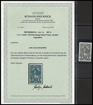 ** - Österr. Nr. 161U (Kaiser Karl VI UNGEZÄHNT), - Briefmarken