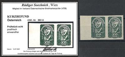 ** - Österr. Nr. 263U im waagrechten Paar vom linken Bogenrand, - Briefmarken