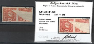 gestempelt - Österr. Nr. 215 im waagrechten Paar mit GROßFLÄCHIGER DRUCKAUSLASSUNG, - Briefmarken