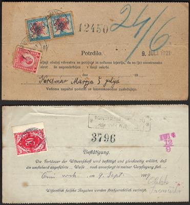 Poststück - Jugosl. 1920/21 - 100 div. Scheckanweisungen m. interessanten Frankaturen, - Briefmarken