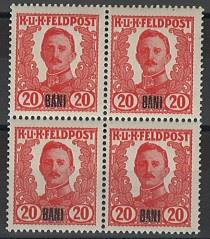** - Österr. Feldpost Ausg. f. Rumänien Nr. VI (20 Bani) im Viererbl., - Stamps
