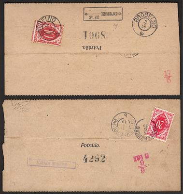 Poststück - Jugosl. 1920/21 - 100 div. Scheckanweisungen m. interessanten Frankaturen, - Známky