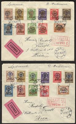 Poststück - Litauen Nr. 246/56 bzw. 257/67 je auf Reko - ExpressSatzbrief nach Wien mit Ankunftsstpl. aus 1927, - Francobolli