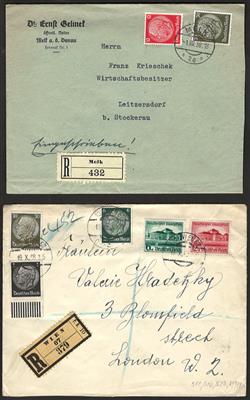 Poststück - Partie Poststücke "Ostamrk" aus 1938 mit Express- Reko (dabei Melk und Hard), - Briefmarken