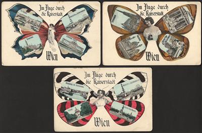 Poststück - 6 Schmetterlingkarten mit Wiener Motiven, - Francobolli