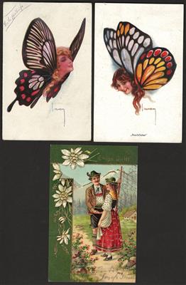 Poststück - Partie Motivkarten Frauen - Kinder - Liebespaare, - Motiv- und Ansichtskarten