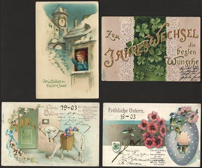 Poststück - Partie Motivkarten u. a. mit Neujahr - Weihnachten - Ostern - Glückwunsch, - Stamps