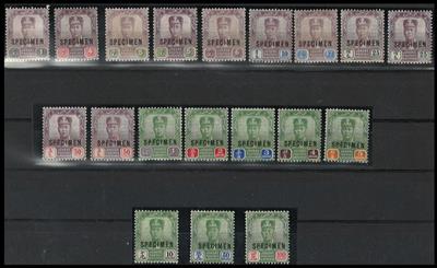 * - Malaiische Staaten - Johore - Freimarkenausgabe 1922/1940 - Partie SPECIMEN Aufdrucke u.a. auf Nr. 102/109, - Briefmarken