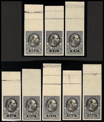 (*) - Österr. Telegrafenm. Nr. 10 P/17 P Bogenproben in Schwarz auf Kartonpapier, - Stamps