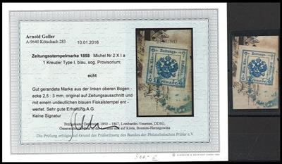 Briefstück - Österr. Zeitungsstplm. Nr. 2 I auf Ausschnitt mit Fiskalentwertung, - Briefmarken
