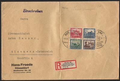 Poststück - D. reich - Herzstück von Block Nr. 1 (leichte Alterungsspuren) auf Rekobrief nach Eisenerz/Österr., - Briefmarken
