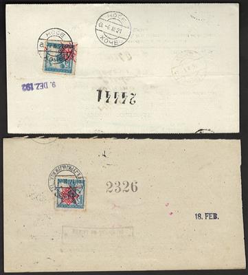 Poststück - Jugosl. 1920/21 - 100 div. Scheckanweisungen m. interessanten Frankaturen, - Stamps