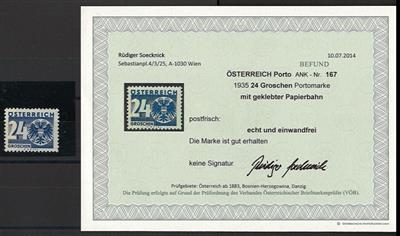 ** - Österr. Porto Nr. 167 (24Groschen der Ausg. 1935) mit GEKLEBTER PAPIERBAHN, - Briefmarken und Ansichtskarten