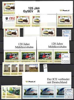 ** - Österr. - Sammlung Personalisierte Marken PM mit Eisenbahnmotiven - Philatagen etc., - Briefmarken und Ansichtskarten
