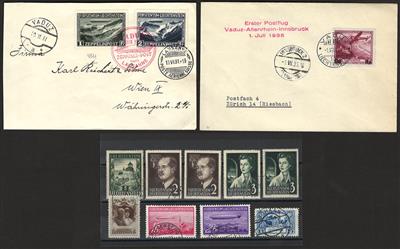 gestempelt/Poststück - Sammlung Liechtenstein 1912/1996 u.a. Nr. 114/15 auf zweiseitig geöffnetem Flugpostbeleg, - Briefmarken und Ansichtskarten