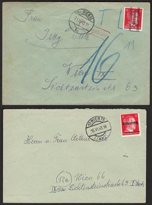 Poststück - kl. Partie Poststücke Österr. 1945 u.a. mit 12 Pfg. Grazer ab Wildon nach Wien vom 14.6. 1945, - Francobolli e Cartoline