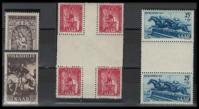**/*/gestempelt - Sammlung Saarland u.a. mit Bl. Nr. 1 ** mit kl. Randmgl. links Mitte, - Briefmarken und Ansichtskarten