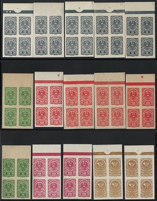 ** - Österr. I. Rep. - Partie Oberrandviererblöcke der Nr. 275/83 mit Farbnuancen, - Briefmarken und Ansichtskarten