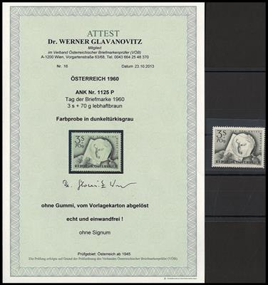 (*) - Österr. Nr. 1125P (Tag der Briefmarke 1960 als FARBPROBE in DUNKELTÜRKISGRAU), - Francobolli e cartoline