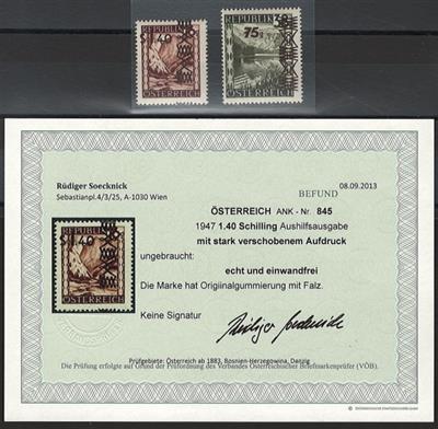 * - Österr. Nr. 844V/45V (stark verschobener Aufdruck), - Briefmarken und Ansichtskarten