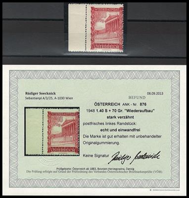 ** - Österr. Nr. 876 STARK VERZÄHNT vom linken Bogenrand, - Stamps and postcards