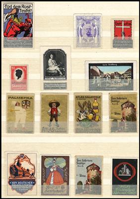 */(*) - Partie Vignetten sowie 1 Abadie - Sammelbilderalbum "Österreichs Volk in Wort und Bild", - Briefmarken und Ansichtskarten