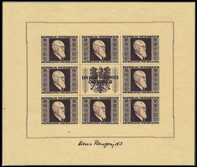 ** - Sammlung Österr. II. Rep. u.a. mit Gitter - RENNERBLOCK (übl. Unebenh.) - Trachten II - Flug 1950/53 etc., - Stamps and postcards