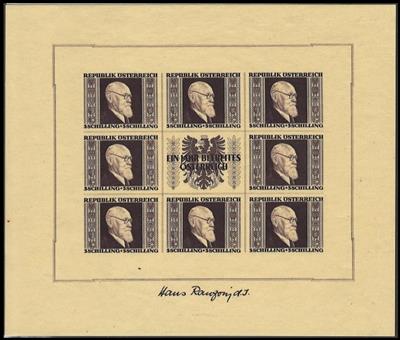 ** - Sammlung Österr. II. Rep. u.a. mit Gitter - RENNERBLOCK (übl. Unebenh.) - Trachten II - Flug 1950/53 etc., - Briefmarken und Ansichtskarten