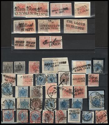 gestempelt/Briefstück - Partie Österr. Ausg. 1850 u.a. mit Entwertungen, - Francobolli e cartoline