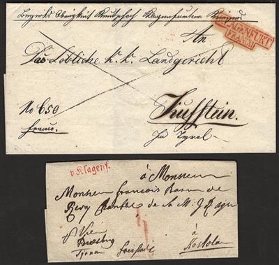 Kärnten 6 vorphil. Poststück u. 1 Recepisse mit div. KLAGENFURT-Stempeln, - Briefmarken und Ansichtskarten