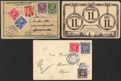 Poststück/Briefstück - Partie Poststücke Österr. ca. 1856/1924 mit ca. 60 Poststücke u. 100 Abschnitten, - Stamps and postcards