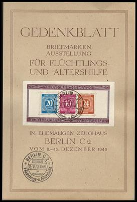 Poststück - Gemeinschaftsausg. Block Nr. 12A/B je mit ERSTTAGS - SONDERSTEMPEL vom 8.12. 1946 auf 2 Gedenkblättern, - Briefmarken und Ansichtskarten