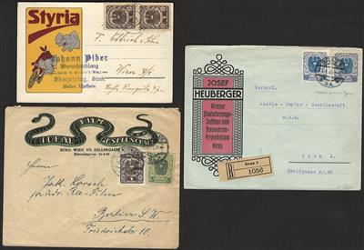 Poststück - Österr. I. Rep. - Partie Poststücke und Ganzsachen mit Werbung, - Briefmarken und Ansichtskarten
