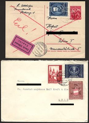 Poststück - Reichh. Partie Poststücke Österr. ab 1945 mit viel Sondermarkenfrankaturen, - Stamps and postcards