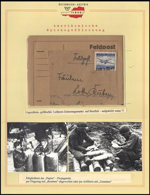 Poststück - Westalliierte Fälschung einer Luftpostmarke der Deutschen Wehrmacht ungezähnt auf Feldpostbriefteil montiert, - Stamps and postcards