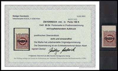 ** - Österr. 1945 - Prtomarke Nr. 196K vom Bogenoberrand, - Stamps