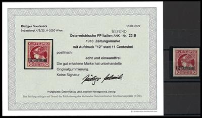 ** - Österr. Feldpost - Ausgabe für Italien Nr. 23 mit AUFDRUCK "12" ANSTATT 11 Centesimi, - Stamps