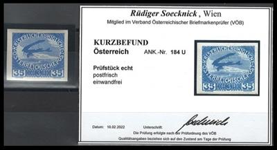 ** - Österr. Nr. 184U mit aktuellem Kurzbefund Soecknick"postfrisch. echt und einwandfrei", - Stamps