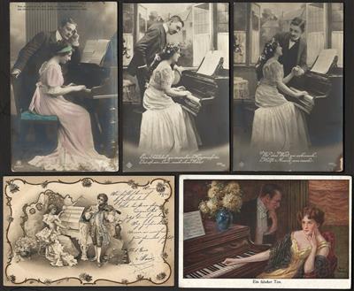 Poststück - Partie div. alte Ansichtskarten "Thema Klavier"Österr. um 1900, - Francobolli