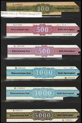 .gestempelt - Österr. II. Rep. - Partie Verrechnungsstreifen für Freistempelmaschinen - 100S - 500S (2) - 1.000S (2), - Briefmarken und Ansichtskarten