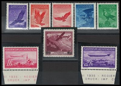 ** - Liechtenstein Flug  Nr. 143 z/47 z (geriff. Pap.),148, - Briefmarken und Ansichtskarten