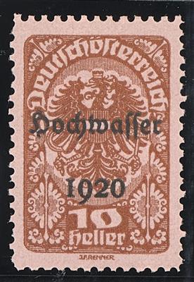 (*) - Österr. 1921 - 10 Heller Hochwasserserie Farbprobe in Karminbraun auf rosa Papier (ANK Nr. 341 P), - Stamps