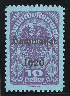 (*) - Österr. 1921 - 10 Heller Hochwasserserie Farbprobe in Violett auf bläulichem Papier (ANK Nr. 341P), - Známky